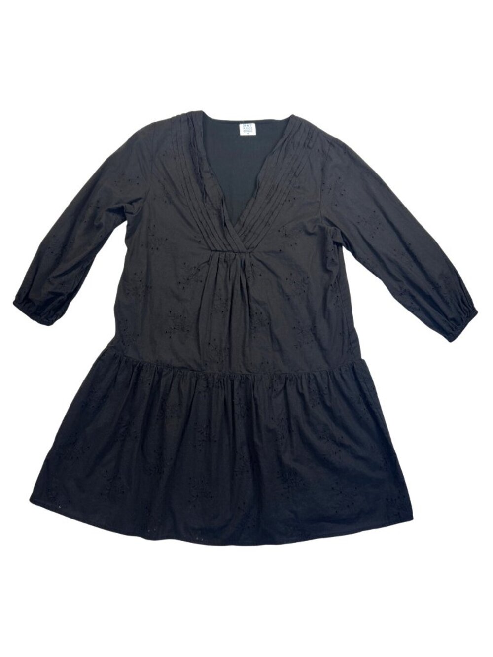 Mer St. Barth Black Eyelet Cotton Mini Dress Cover-Up Women's M V-Neck Resort